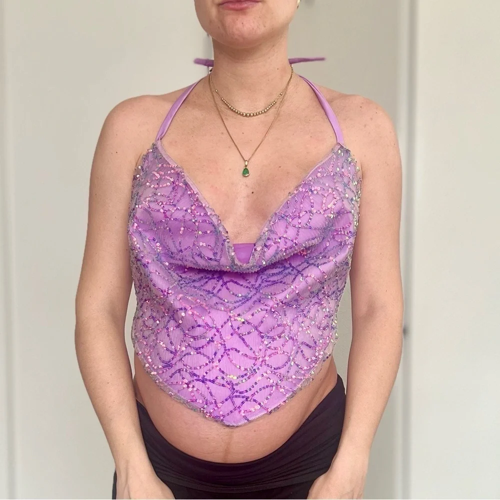 Handmade Y2K Blingy Bratz Doll Embellished Cowl Neck Bandana Backless Top - Sz S - Picture 1 of 8